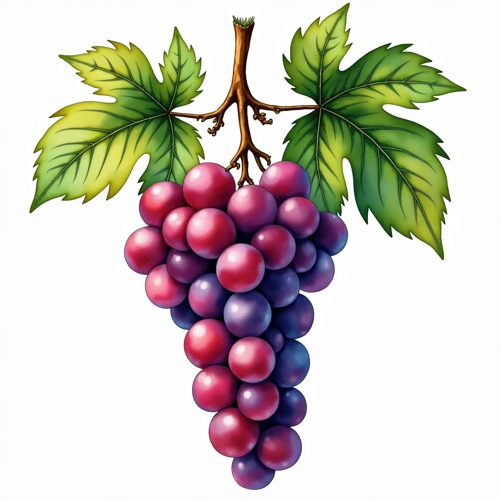 Shiroka Melnishka grape variety — Red watercolor illustration