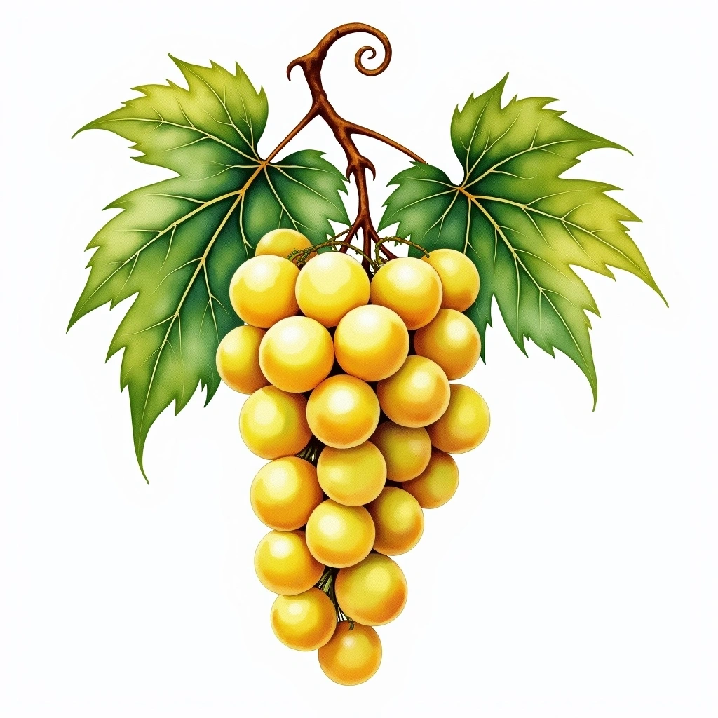 Solaris grape variety — White watercolor illustration
