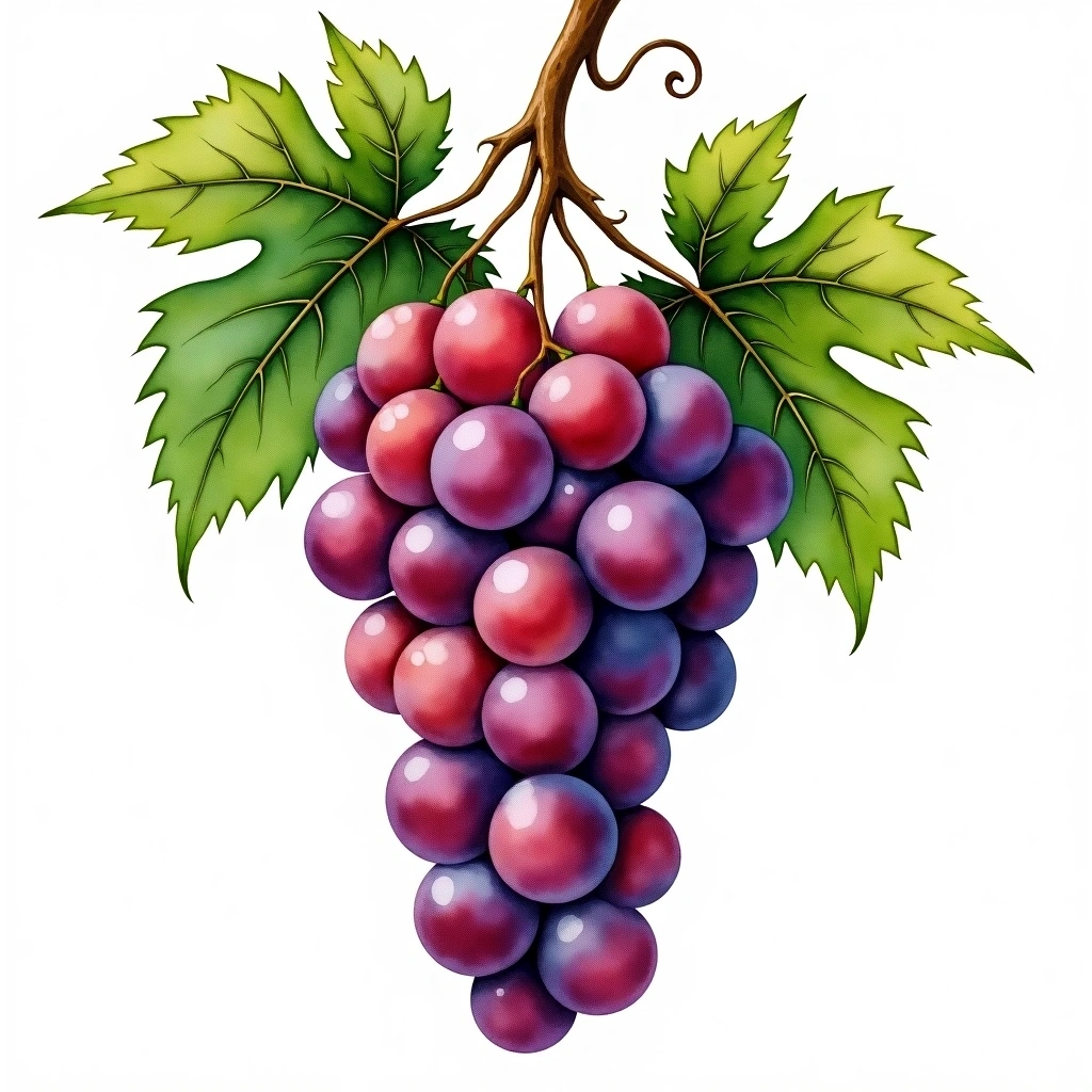 Susumaniello grape variety — Red watercolor illustration