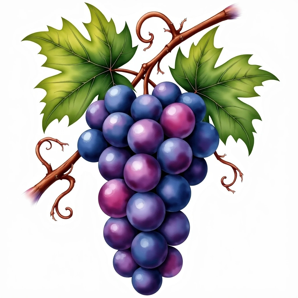 Syrah/Shiraz grape variety — Red watercolor illustration