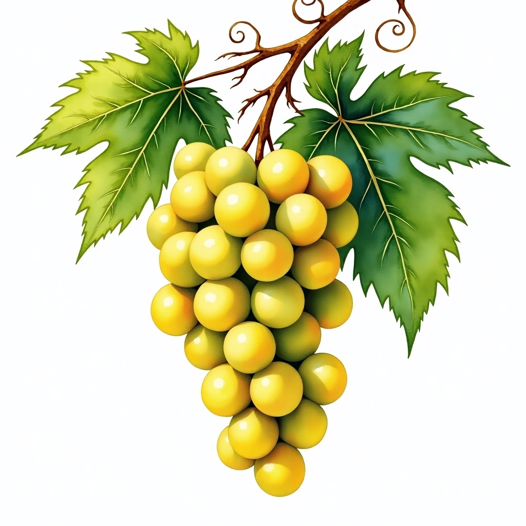 Syriki grape variety — White watercolor illustration
