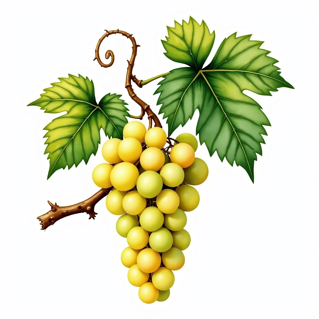 Tamaioasa Romaneasca grape variety — White watercolor illustration