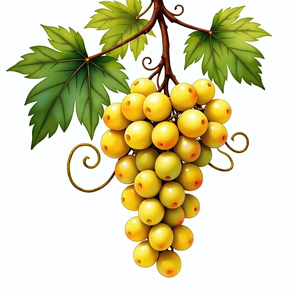 Tempranillo Blanco grape variety — White watercolor illustration