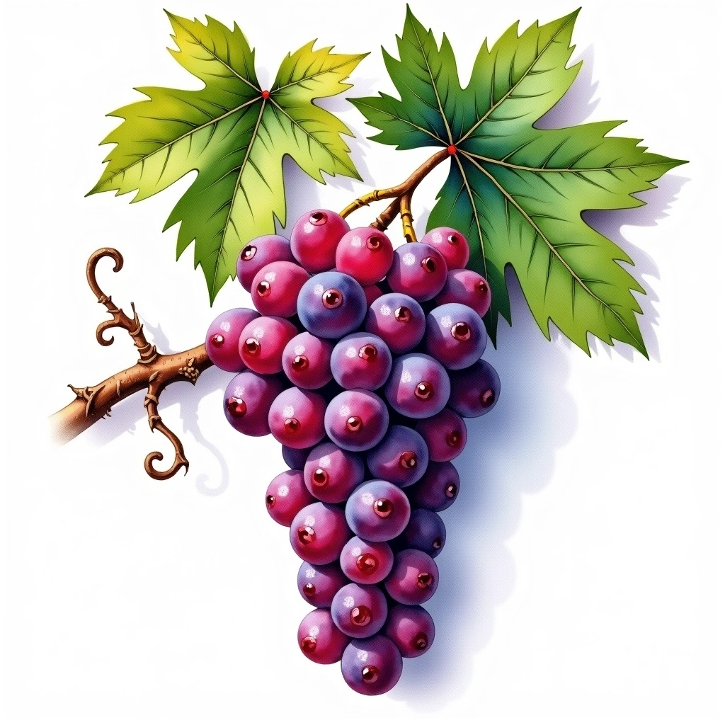 Teroldego grape variety — Red watercolor illustration
