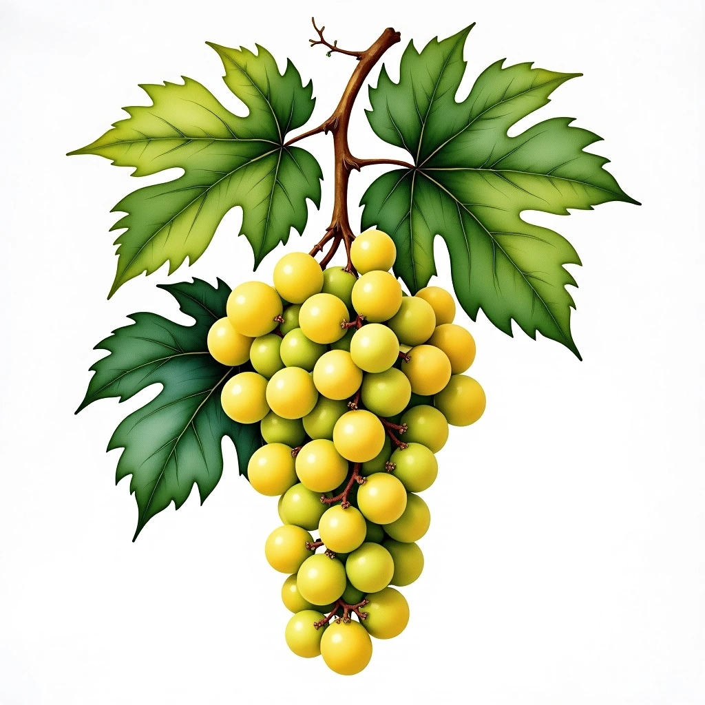 Terret grape variety — White watercolor illustration