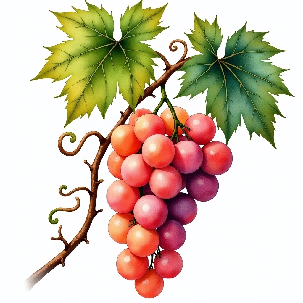 Tibouren grape variety — Rosé watercolor illustration