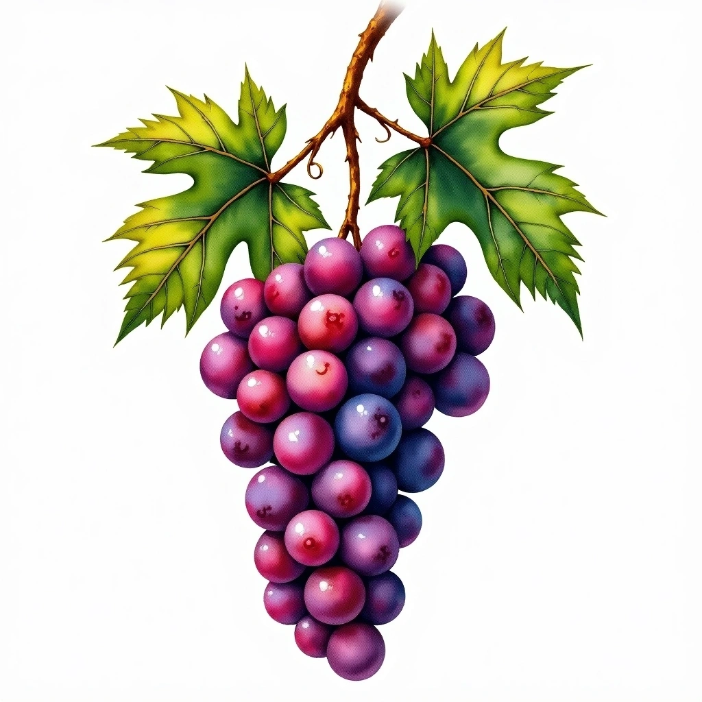 Tinta Amarela grape variety — Red watercolor illustration