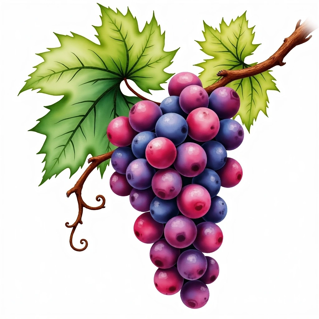 Tinta Carvalha grape variety — Red watercolor illustration