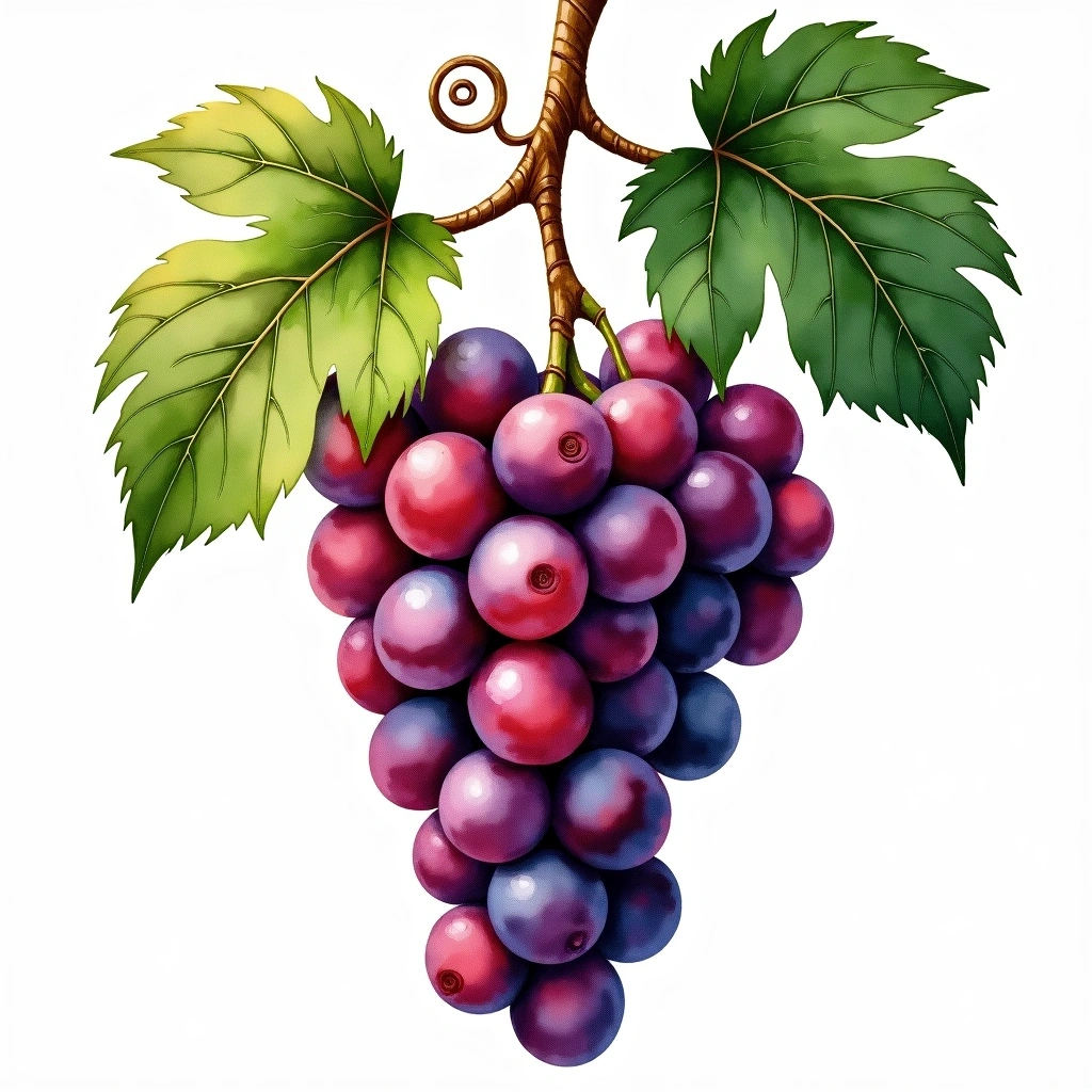 Tinta Madeira grape variety — Red watercolor illustration