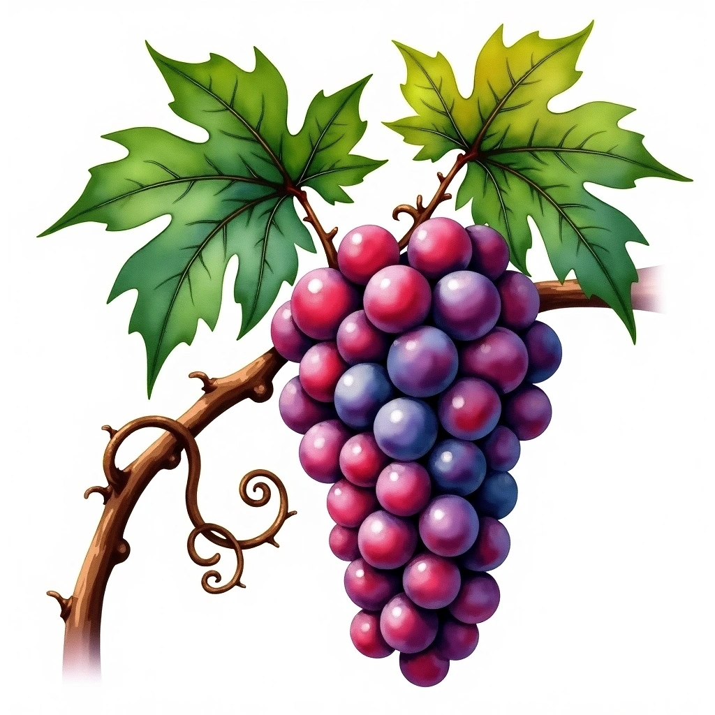 Tinta Miúda grape variety — Red watercolor illustration
