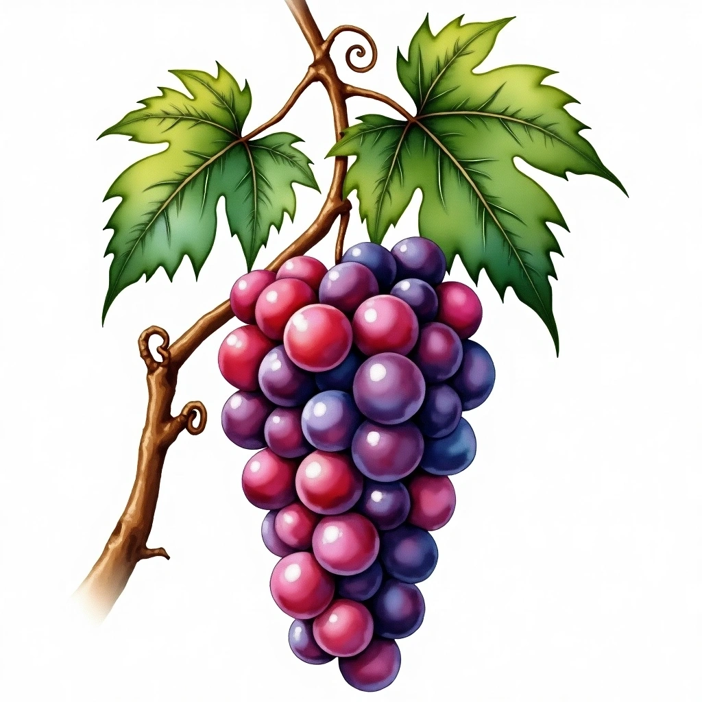 Tintilla grape variety — Red watercolor illustration