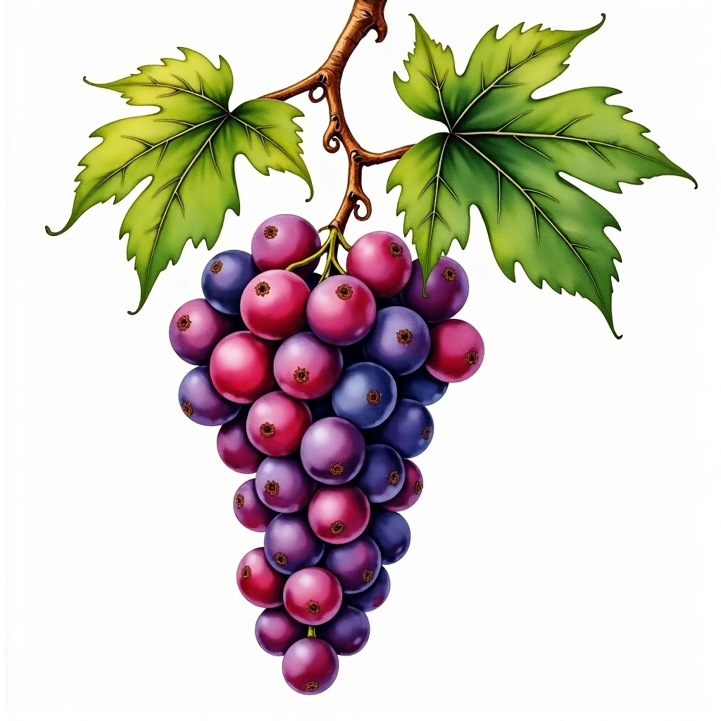 Tinto Cão grape variety — Red watercolor illustration