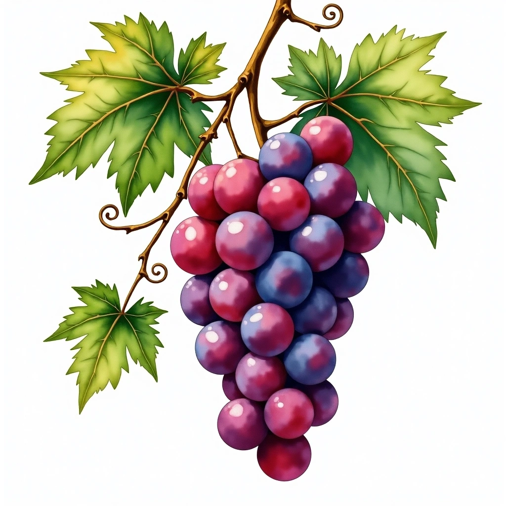Tinto Fino grape variety — Red watercolor illustration