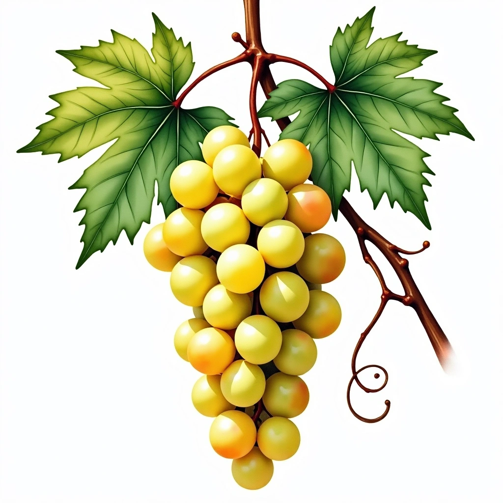 Tocai Italico grape variety — White watercolor illustration
