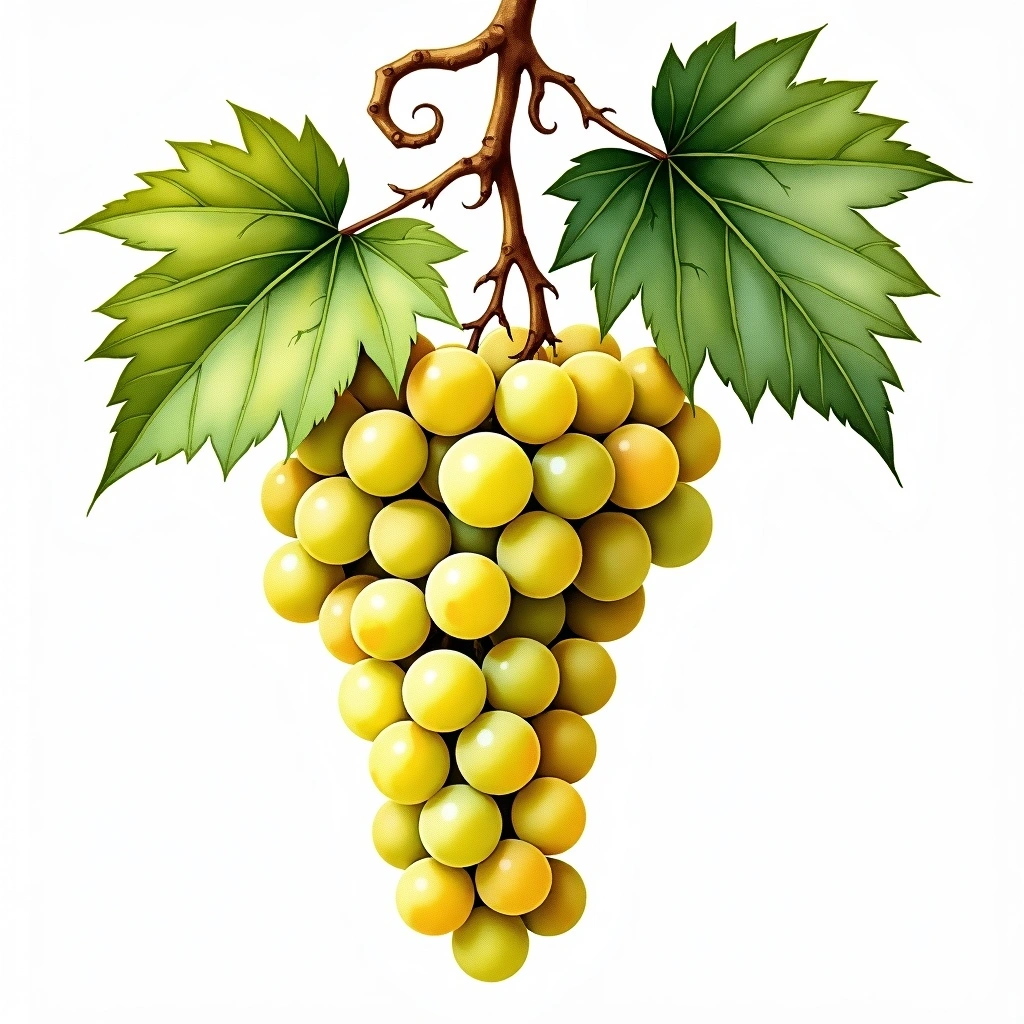 Trebbiano d'Abruzzo grape variety — White watercolor illustration
