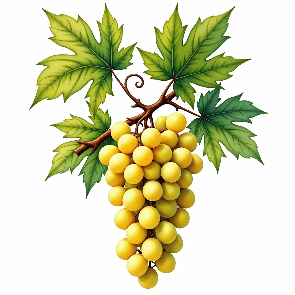 Trebbiano Toscano grape variety — White watercolor illustration