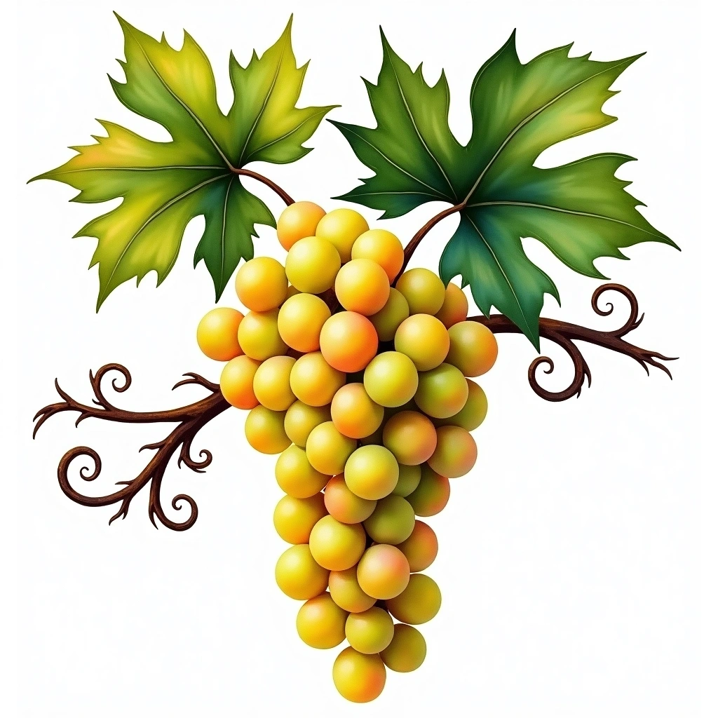 Treixadura grape variety — White watercolor illustration