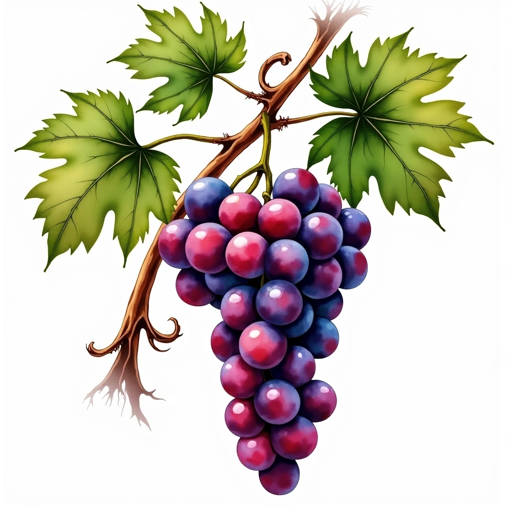 Trincadeira grape variety — Red watercolor illustration