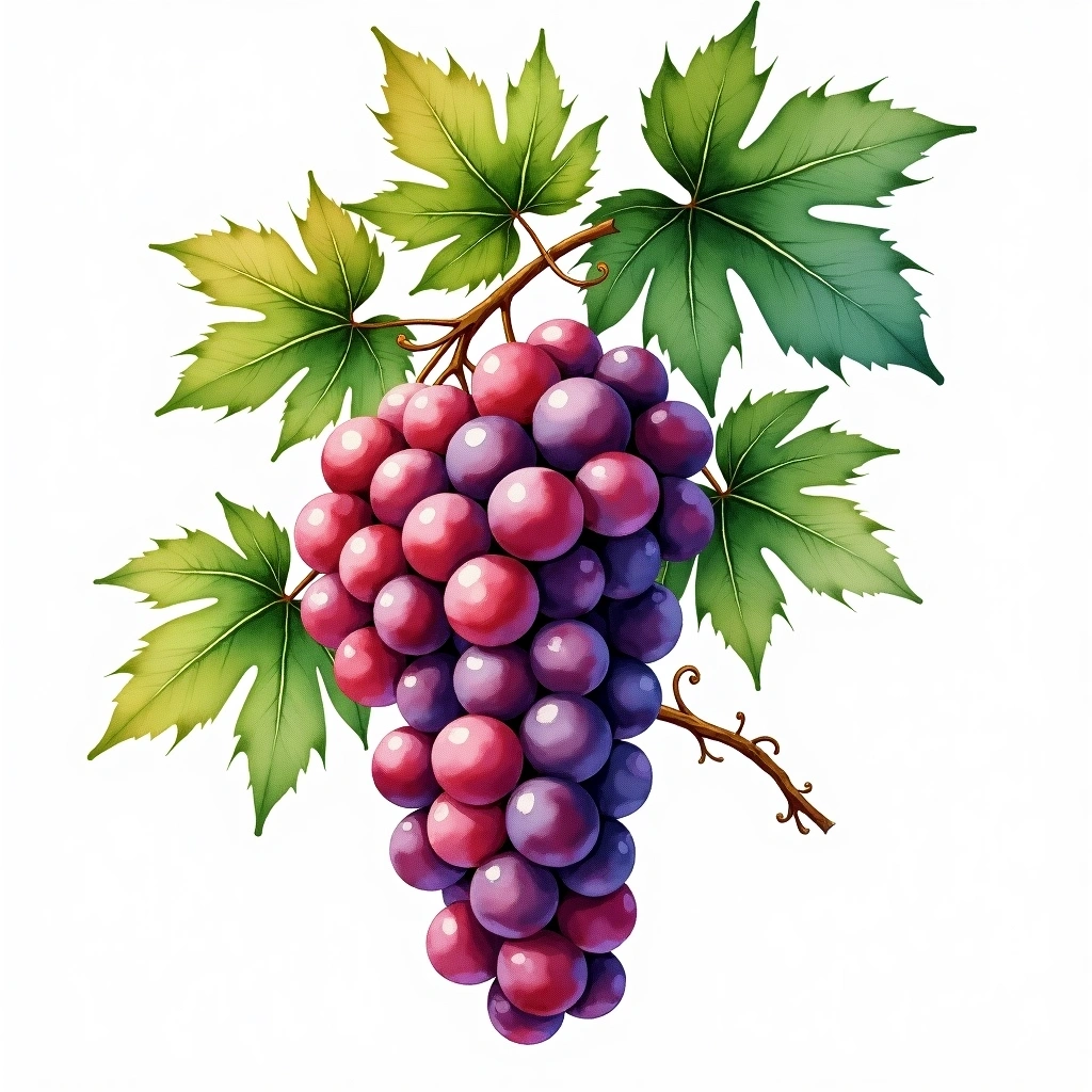 Tsimlyansky Cherny grape variety — Red watercolor illustration