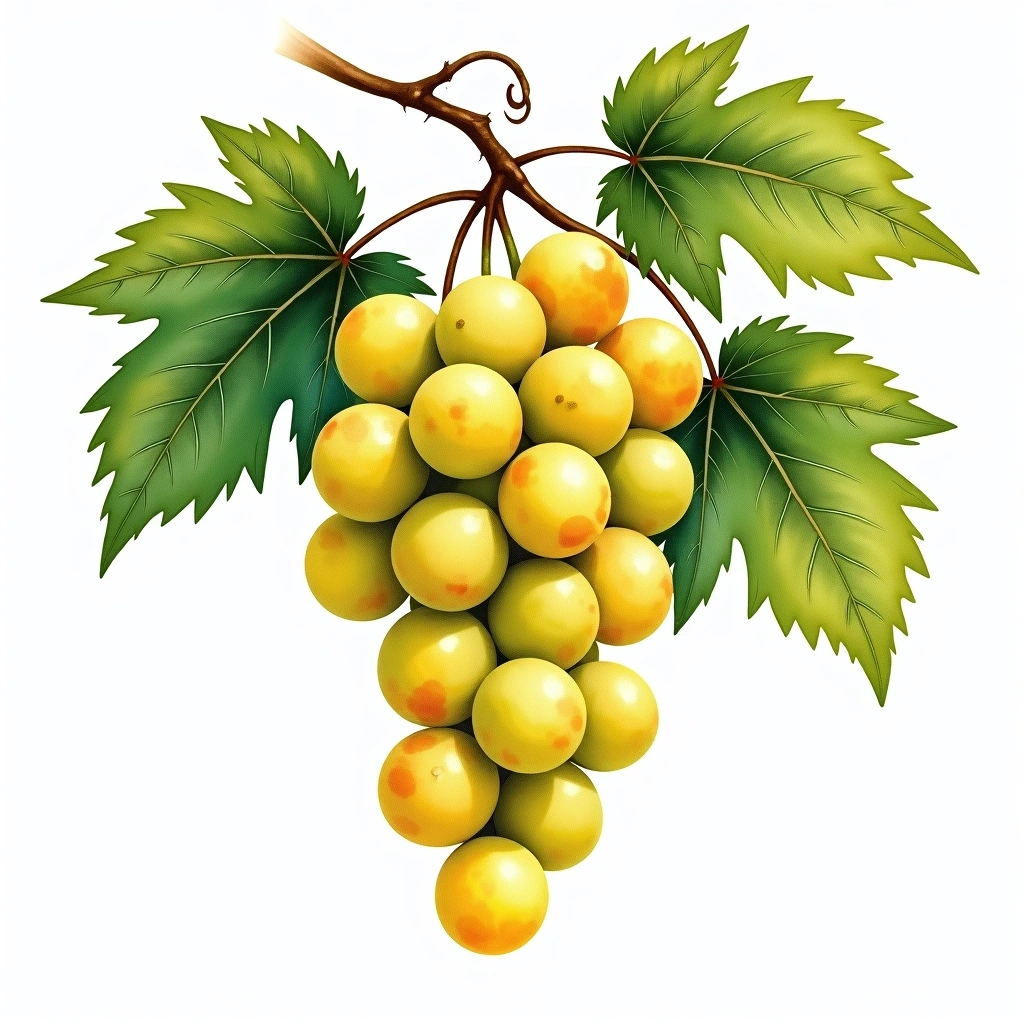 Turbiana grape variety — White watercolor illustration