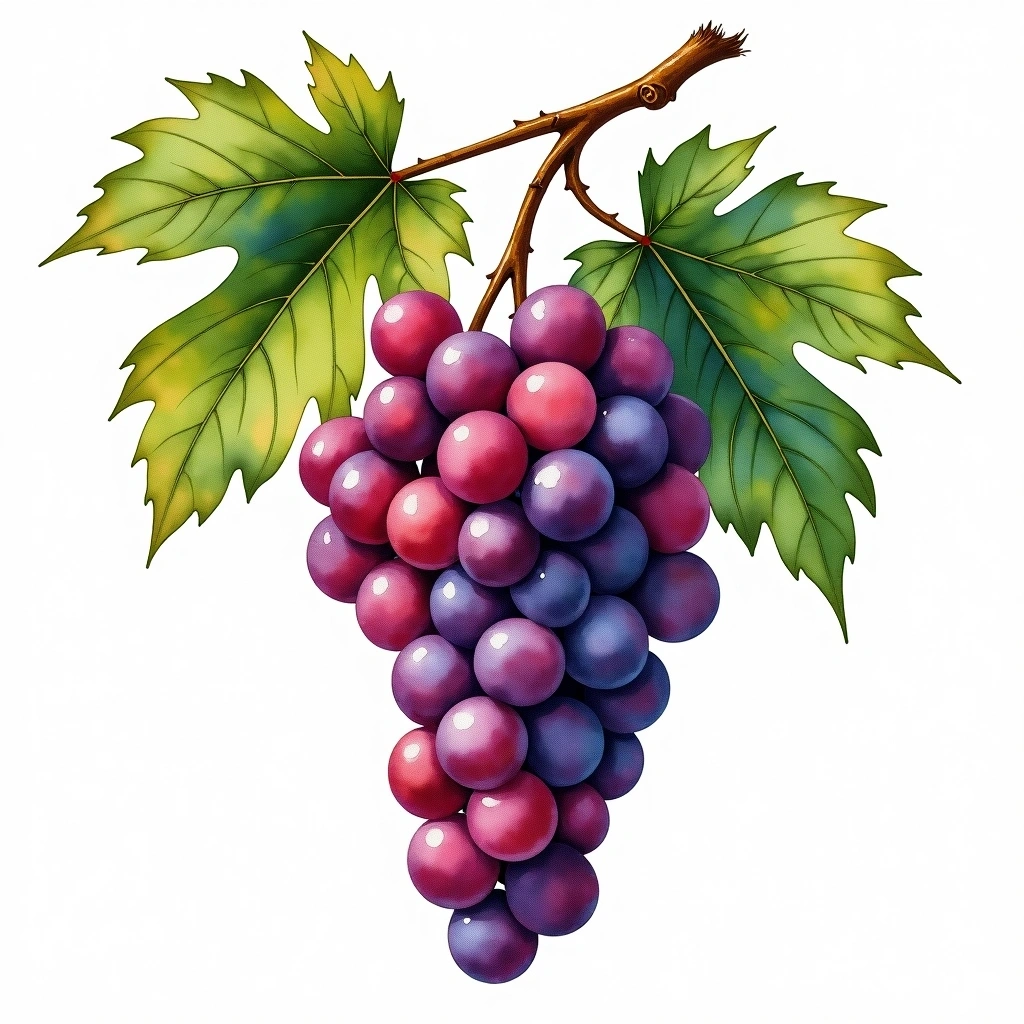 Ughetta di Canneto grape variety — Red watercolor illustration