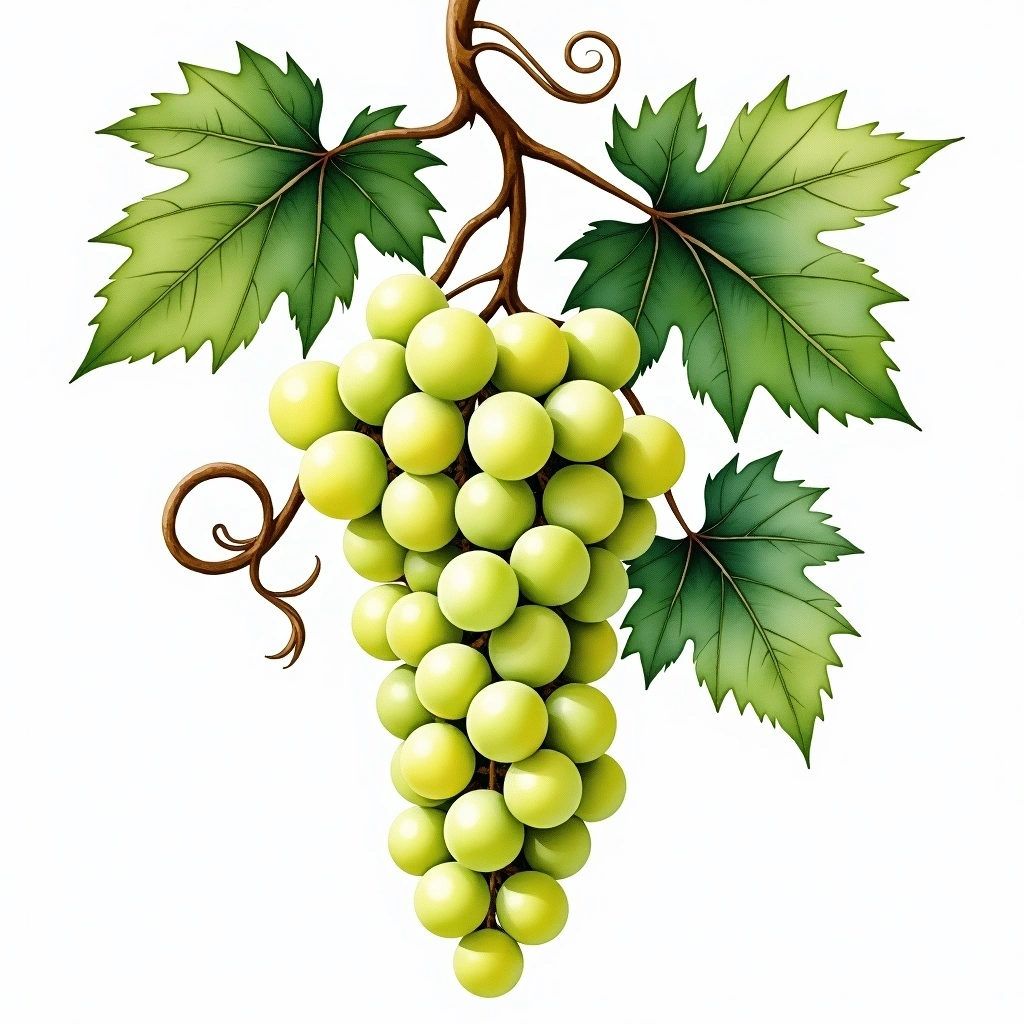 Ugni Blanc grape variety — White watercolor illustration