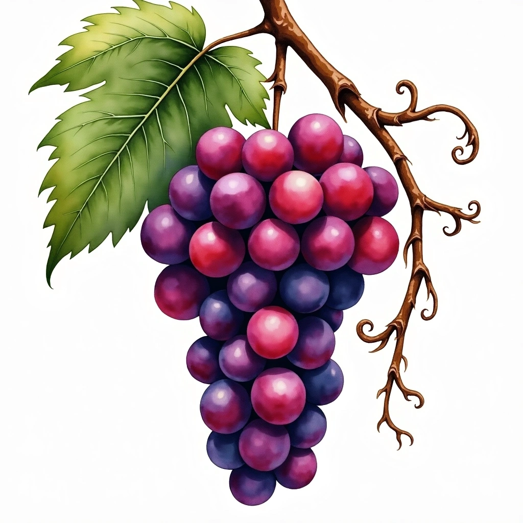 Valentino Nero grape variety — Red watercolor illustration