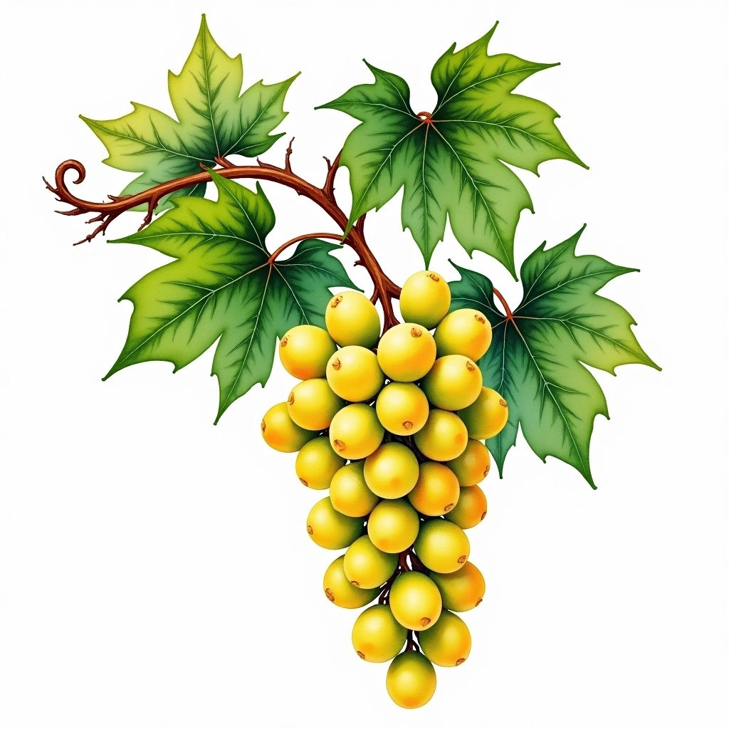 Verdeca grape variety — White watercolor illustration