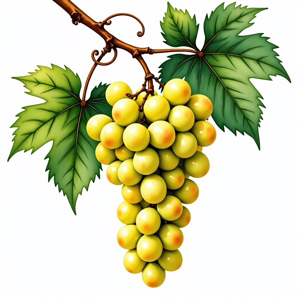 Verdelho grape variety — White watercolor illustration