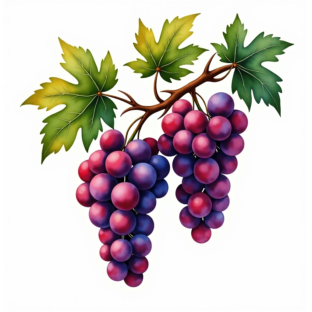 Verdiso grape variety — Red watercolor illustration