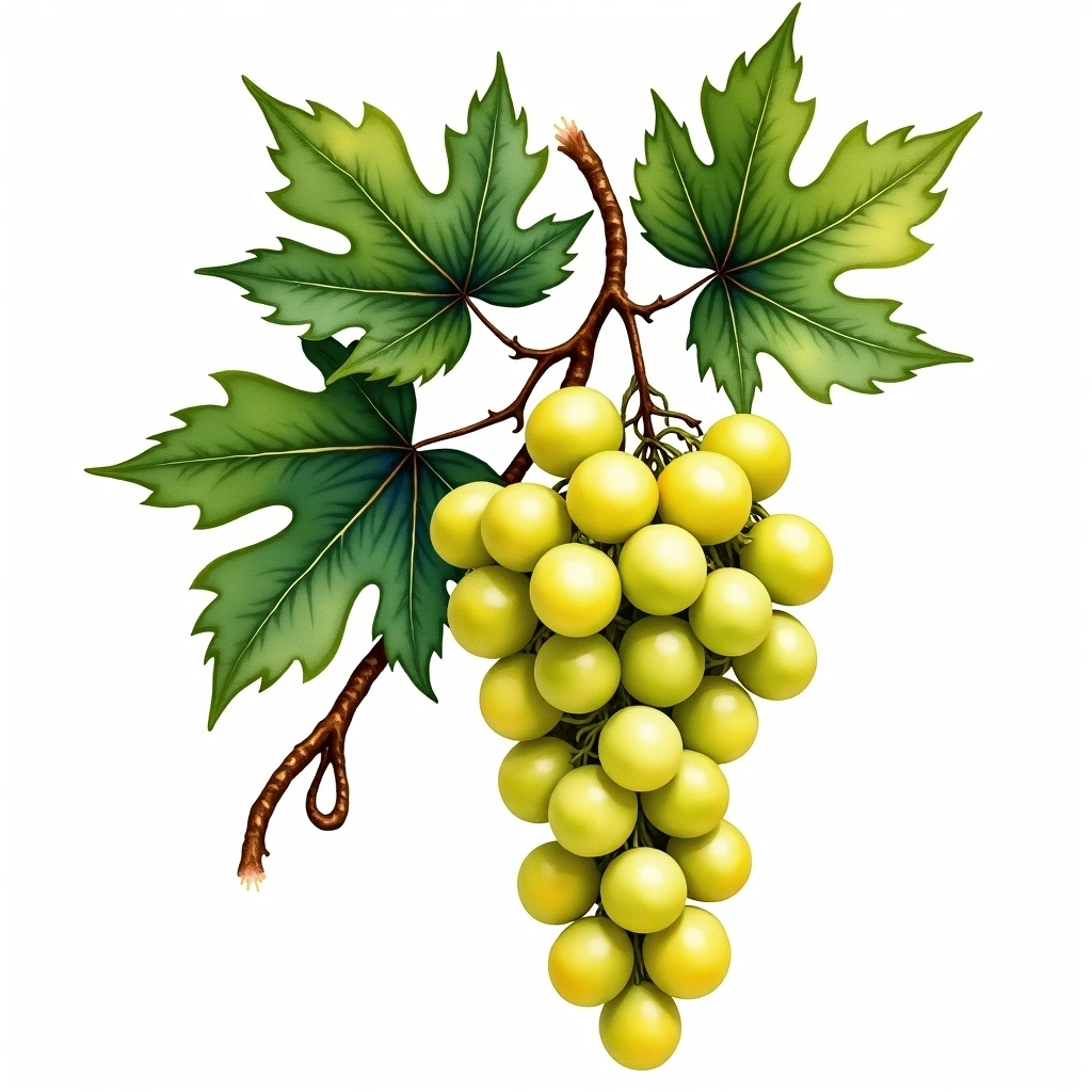 Vermentino grape variety — White watercolor illustration
