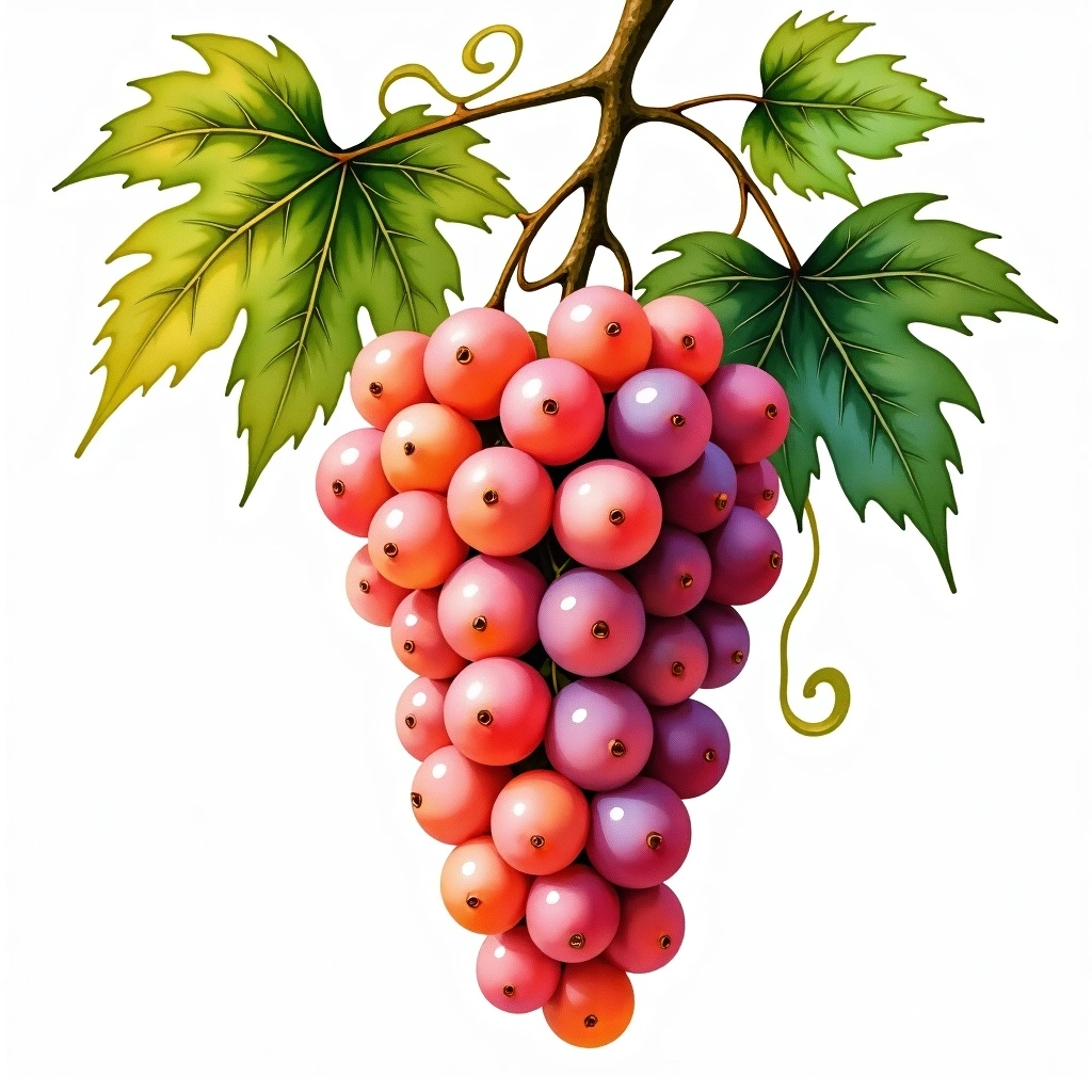 Vermentino Nero grape variety — Rosé watercolor illustration