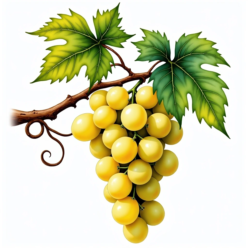 Vernaccia di Oristano grape variety — White watercolor illustration