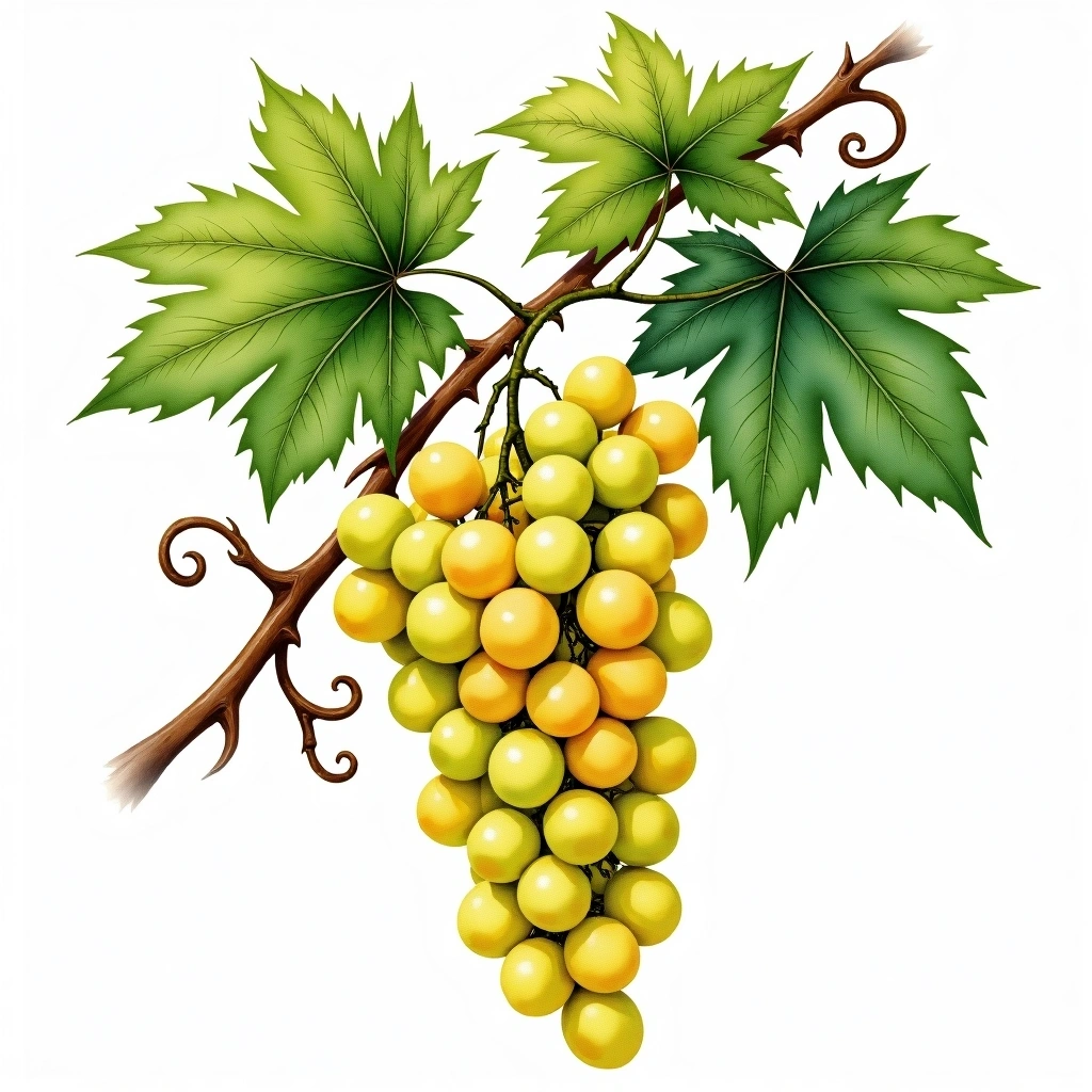 Vernaccia di San Gimignano grape variety — White watercolor illustration