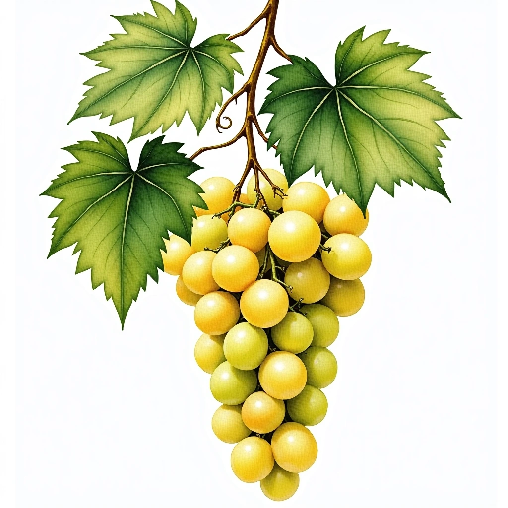Vidal Blanc grape variety — White watercolor illustration