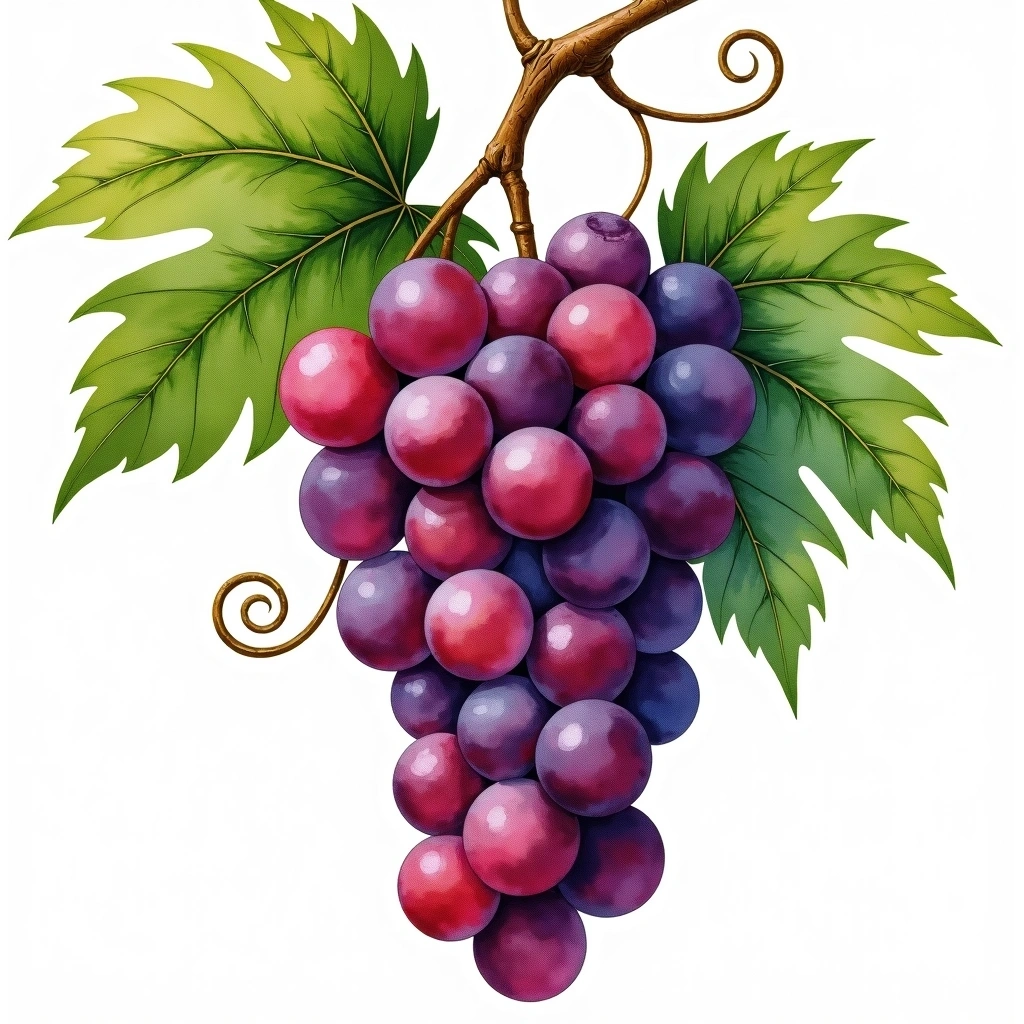 Villard Noir grape variety — Red watercolor illustration