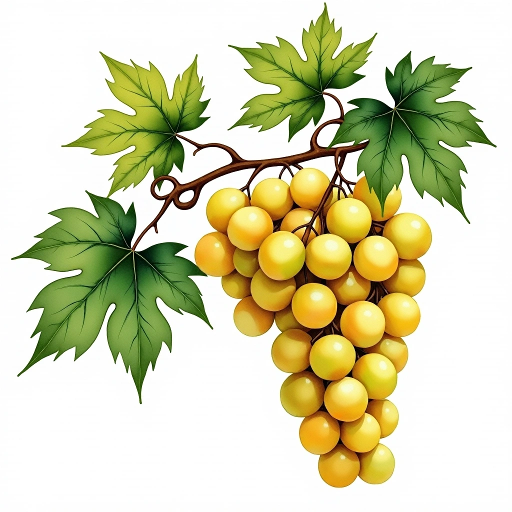 Xynisteri grape variety — White watercolor illustration