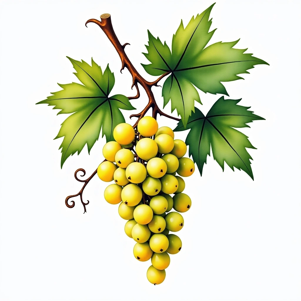 Zlahtina grape variety — White watercolor illustration