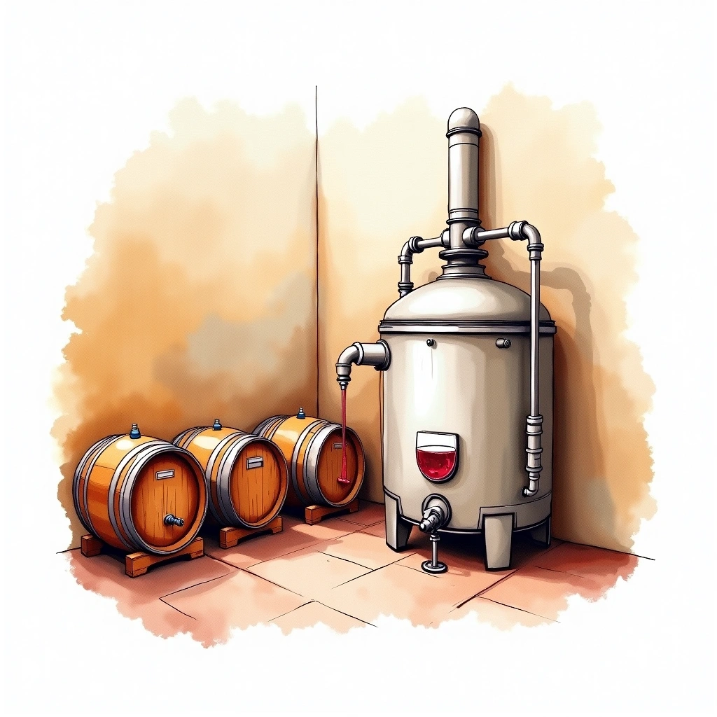 Cross-Flow Filtration winemaking method — watercolor illustration