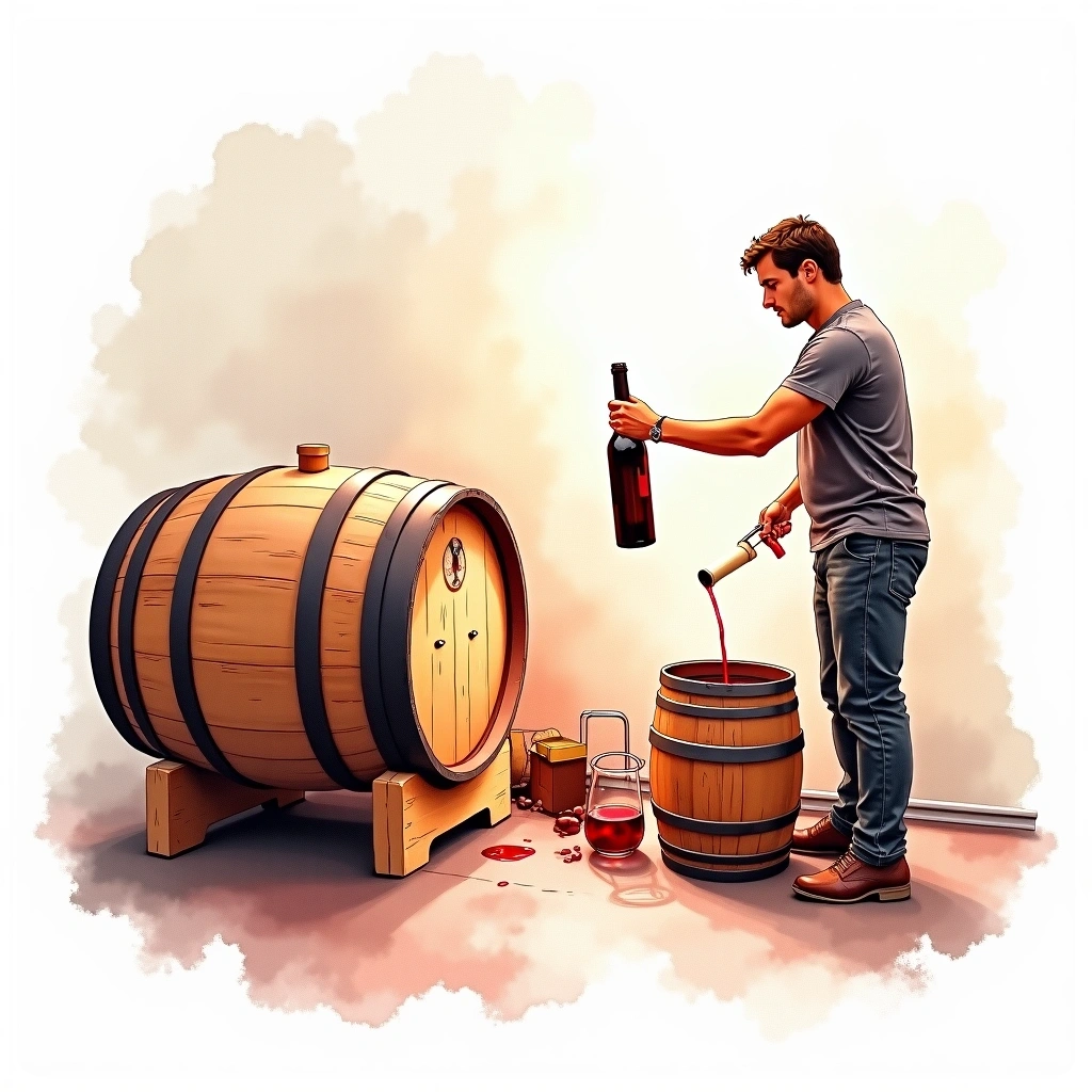 Racking winemaking method — watercolor illustration