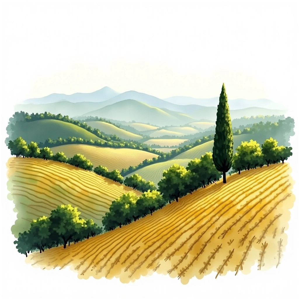Aglianico del Vulture wine region — watercolor illustration