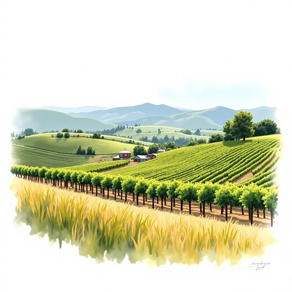 Alexander Valley wine region — watercolor illustration