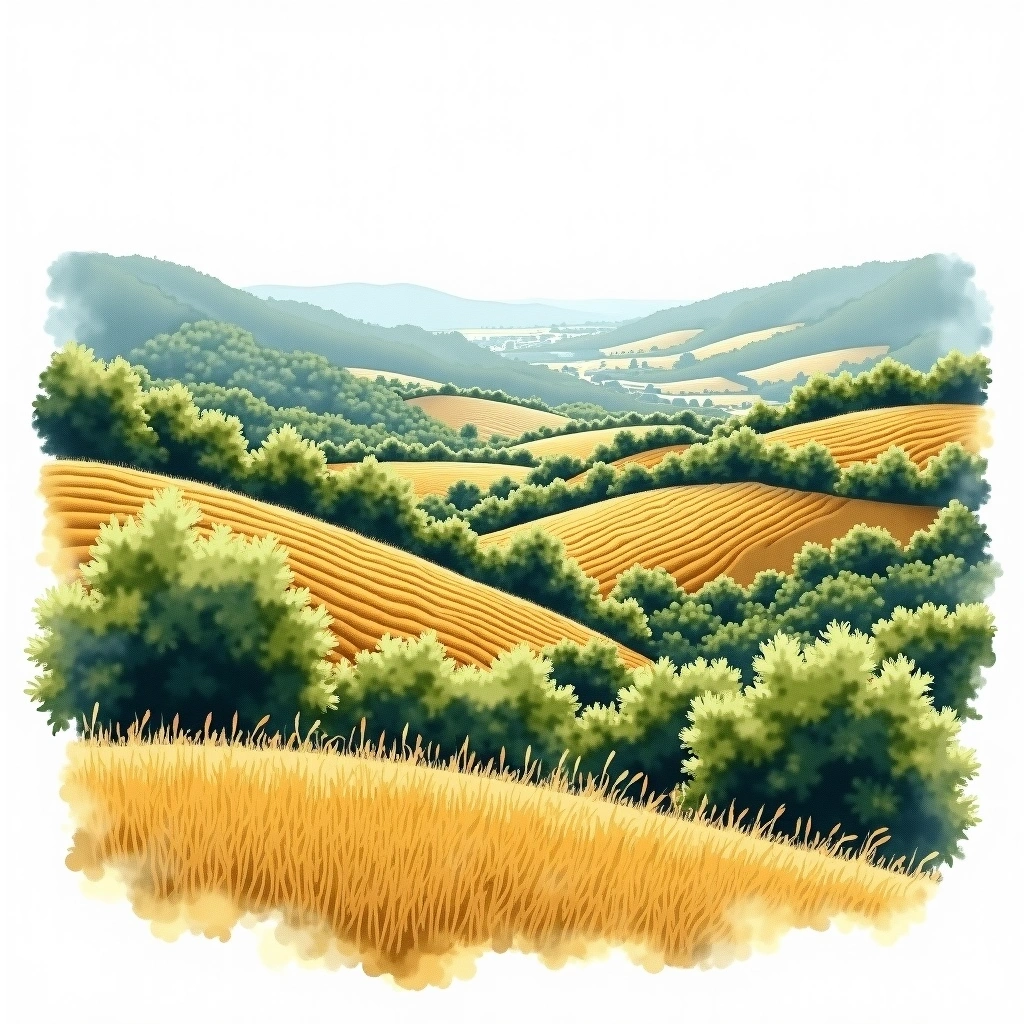 Ardèche wine region — watercolor illustration