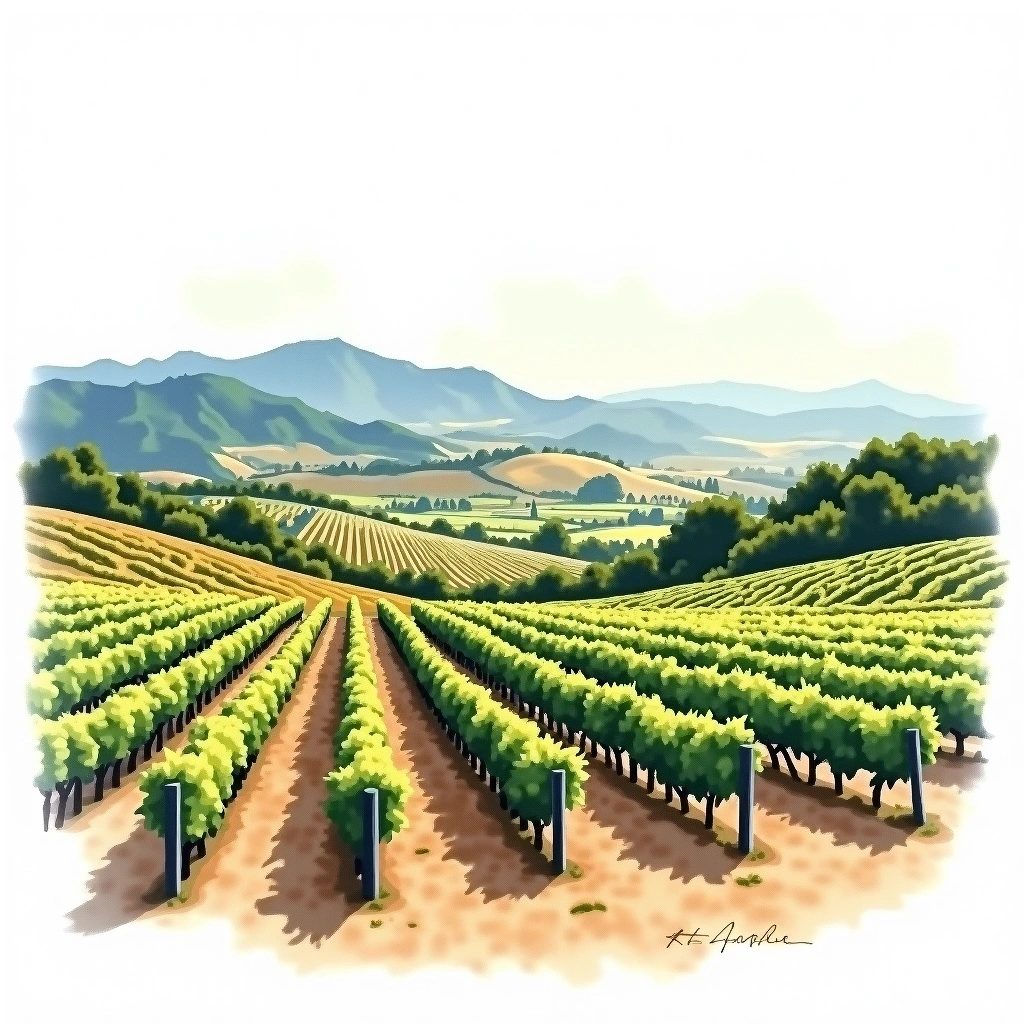 Arroyo Grande Valley wine region — watercolor illustration