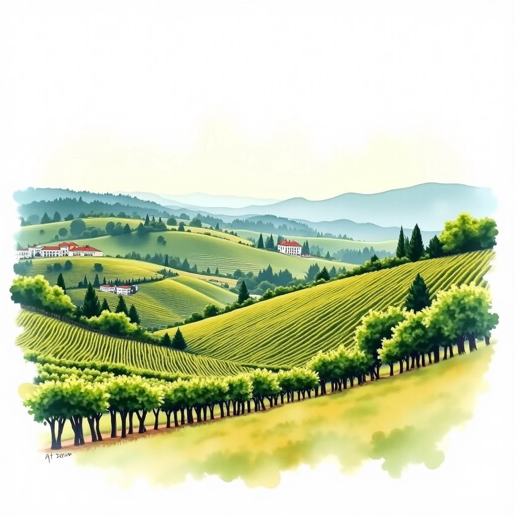 Asti wine region — watercolor illustration