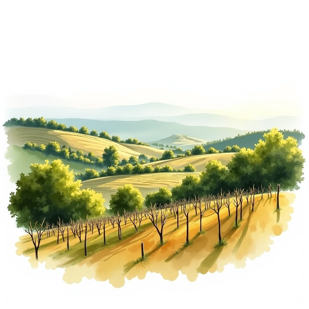 Badacsony wine region — watercolor illustration