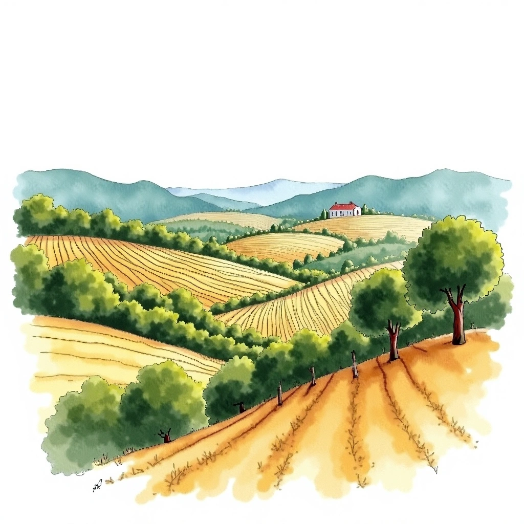 Bandol wine region — watercolor illustration