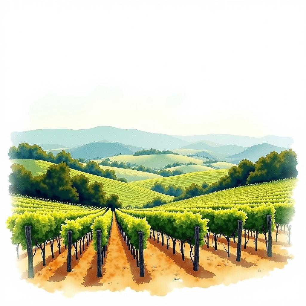 Barbera d'Asti wine region — watercolor illustration