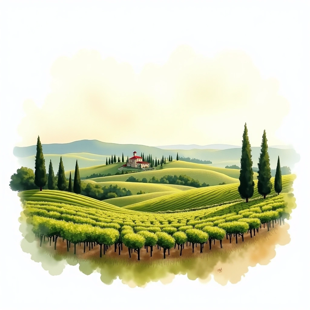 Barolo wine region — watercolor illustration