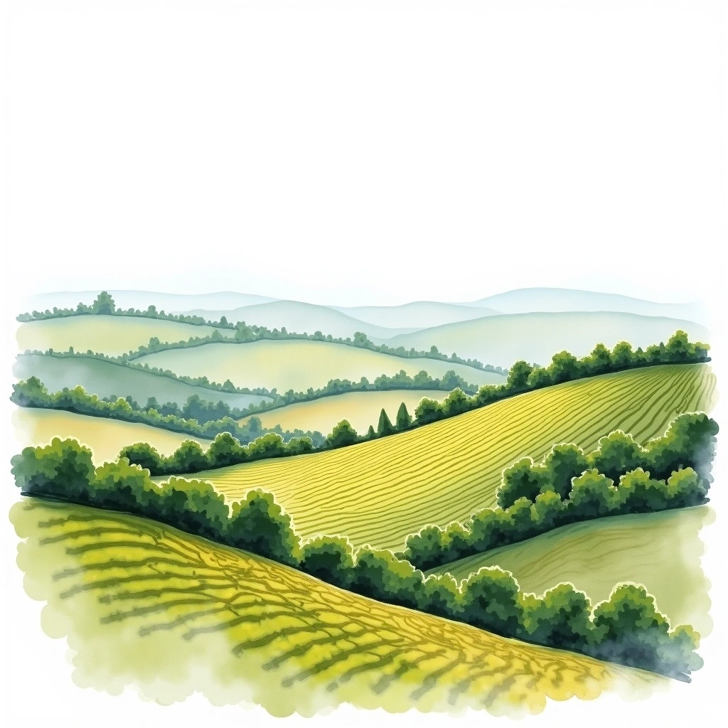 Beaujolais-Villages wine region — watercolor illustration